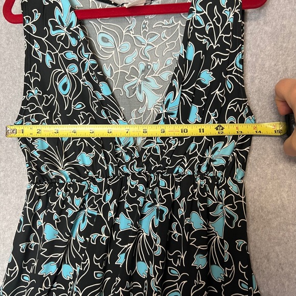 VTG 90s y2k Babydoll M Black Blue Floral Tank Top Empire Waist A Line FitNFlare - Picture 4 of 8